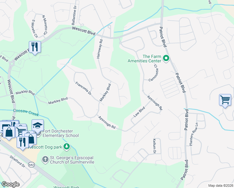 map of restaurants, bars, coffee shops, grocery stores, and more near 9428 Harroway Road in Summerville
