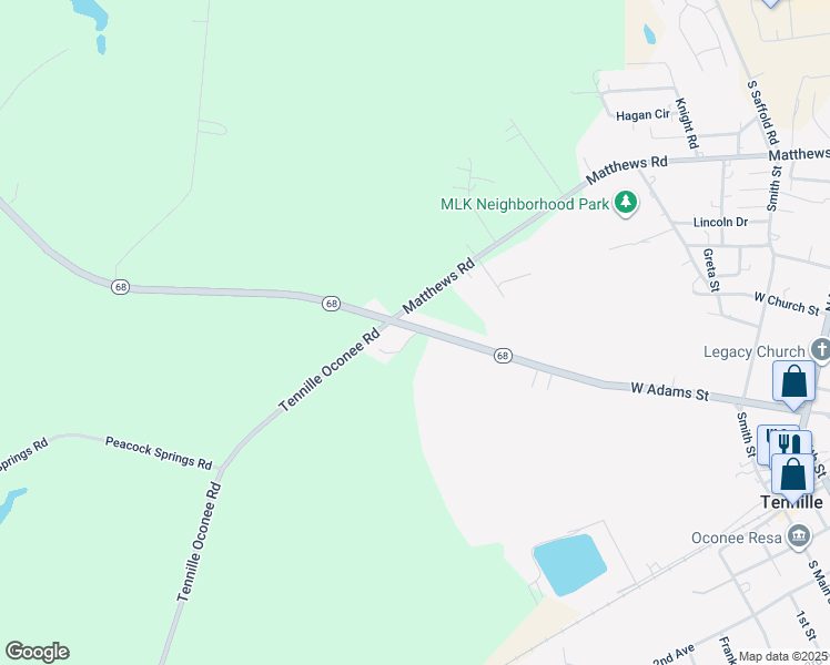 map of restaurants, bars, coffee shops, grocery stores, and more near 499 Georgia 68 in Tennille