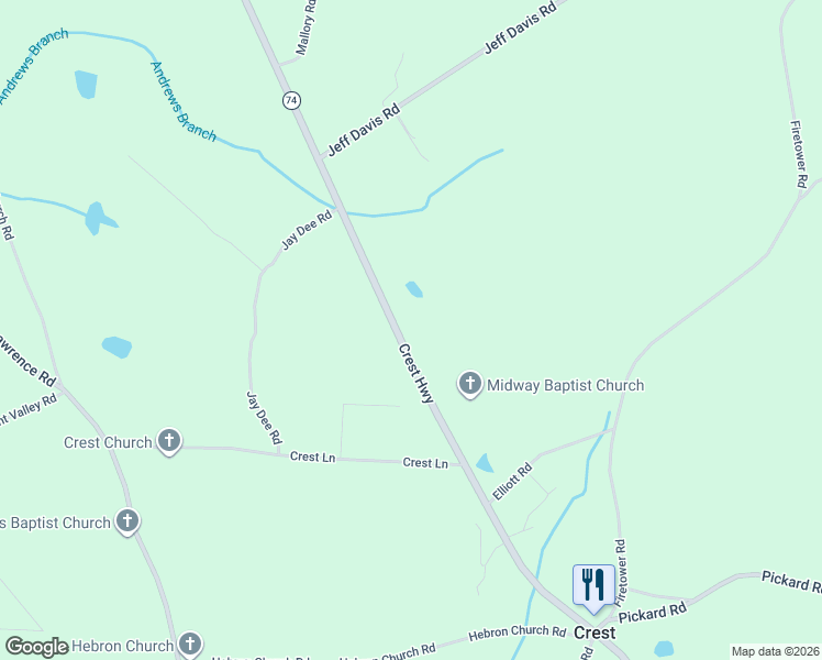 map of restaurants, bars, coffee shops, grocery stores, and more near 5420 Crest Highway in Thomaston