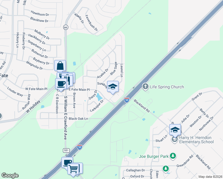 map of restaurants, bars, coffee shops, grocery stores, and more near 509 Laurel Lane in Rockwall