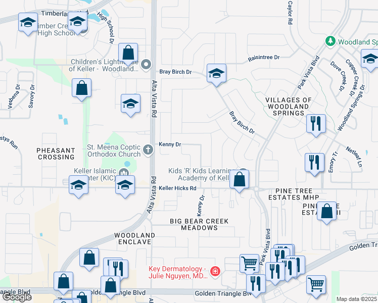 map of restaurants, bars, coffee shops, grocery stores, and more near 11624 Maddie Avenue in Fort Worth
