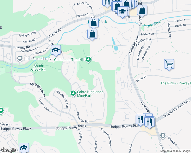 map of restaurants, bars, coffee shops, grocery stores, and more near 12274 Oakview Way in San Diego