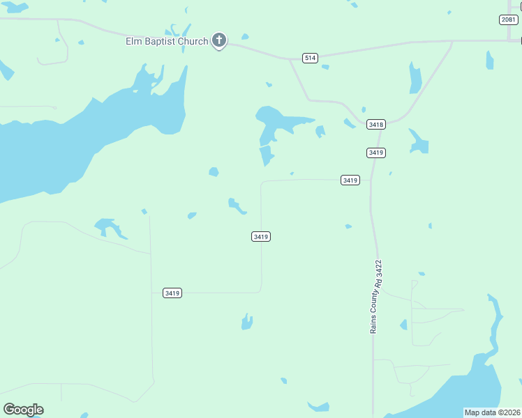 map of restaurants, bars, coffee shops, grocery stores, and more near County Road 3419 in Rains County