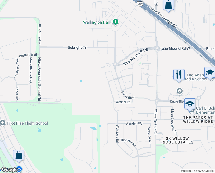 map of restaurants, bars, coffee shops, grocery stores, and more near 11765 Wulstone Road in Haslet