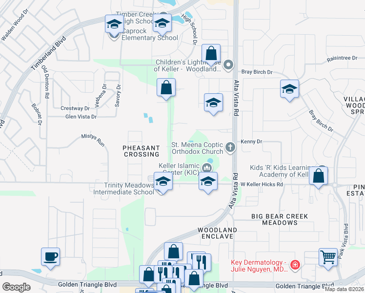 map of restaurants, bars, coffee shops, grocery stores, and more near 416 Ridgeview Circle in Fort Worth