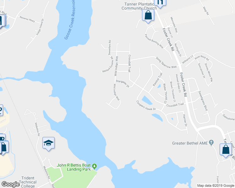 map of restaurants, bars, coffee shops, grocery stores, and more near 1953 Wild Indigo Way in Hanahan