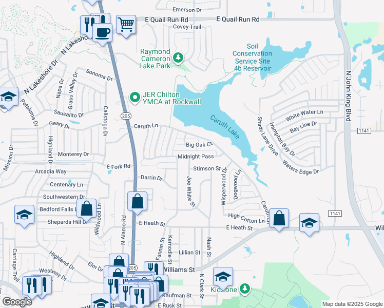 map of restaurants, bars, coffee shops, grocery stores, and more near 960 Midnight Pass in Rockwall