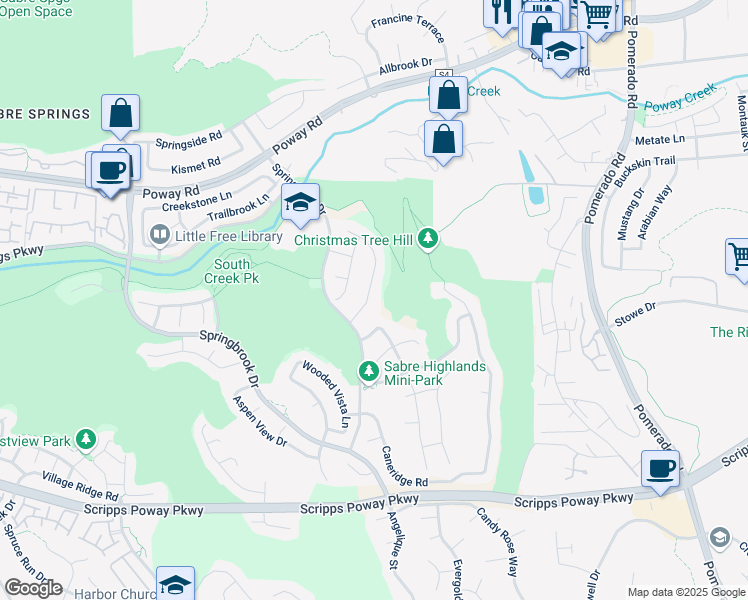map of restaurants, bars, coffee shops, grocery stores, and more near 12267 Briardale Way in San Diego