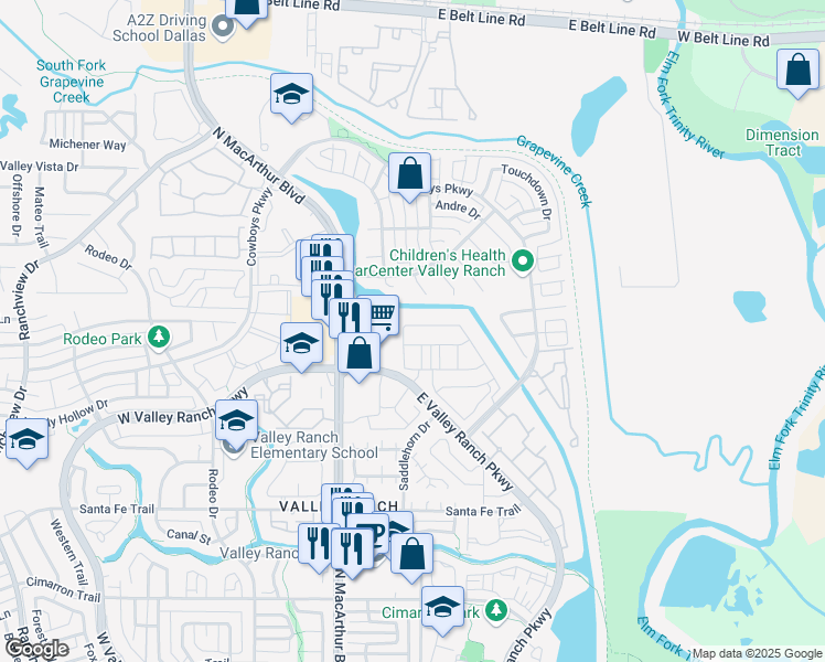 map of restaurants, bars, coffee shops, grocery stores, and more near 270 Jones Street in Irving