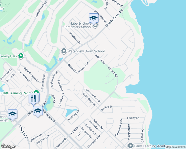 map of restaurants, bars, coffee shops, grocery stores, and more near 9701 Dalrock Road in Rowlett