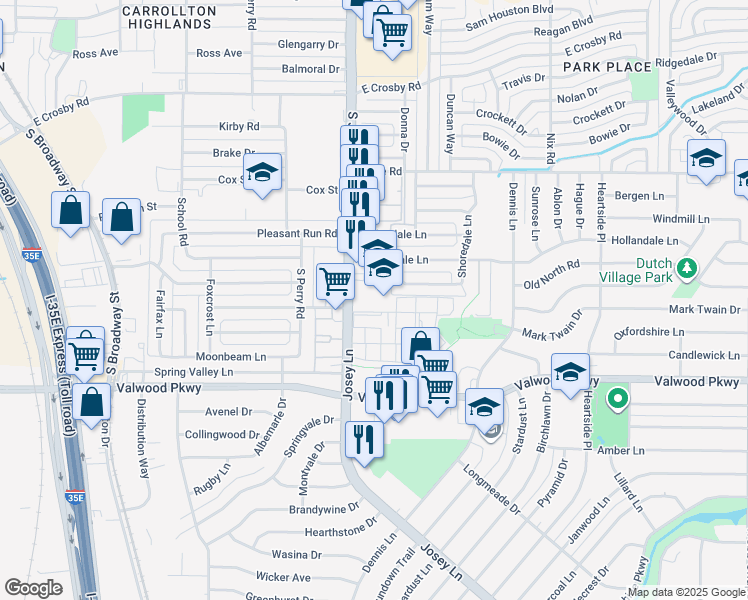map of restaurants, bars, coffee shops, grocery stores, and more near 2711 Cookscreek Place in Farmers Branch