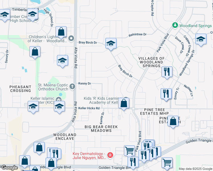 map of restaurants, bars, coffee shops, grocery stores, and more near 11701 Pheasant Creek Drive in Fort Worth