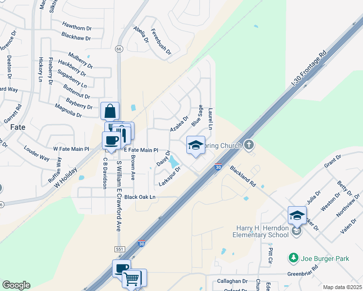 map of restaurants, bars, coffee shops, grocery stores, and more near 508 Sundrop Lane in Rockwall