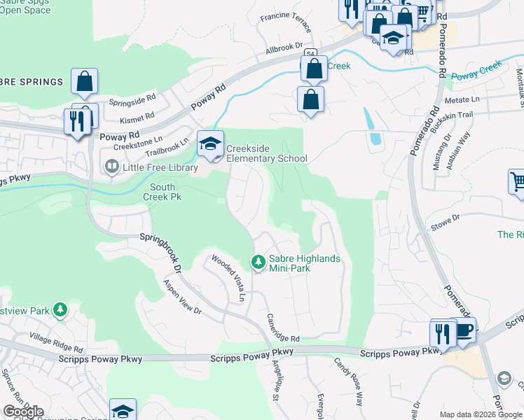 map of restaurants, bars, coffee shops, grocery stores, and more near 12263 Briardale Way in San Diego