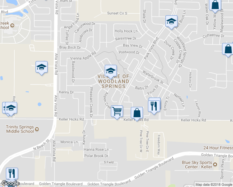map of restaurants, bars, coffee shops, grocery stores, and more near 11708 Turkey Creek Drive in Fort Worth