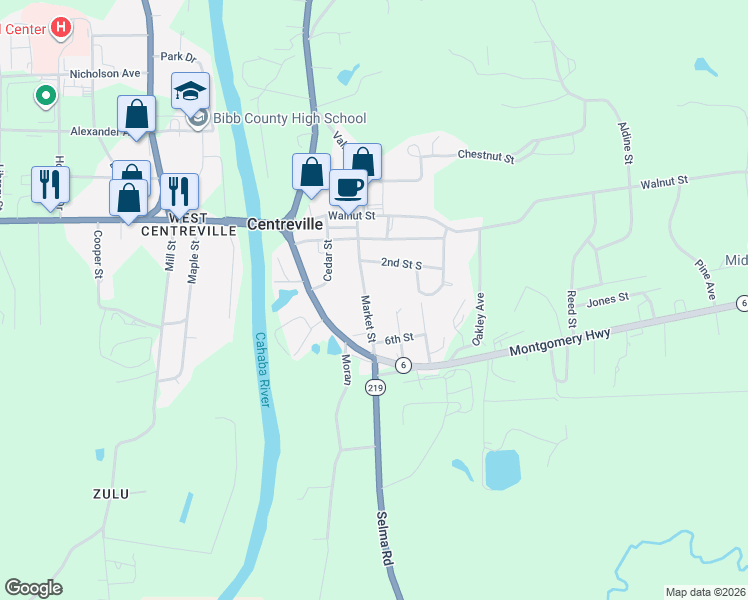 map of restaurants, bars, coffee shops, grocery stores, and more near 116 Market Street in Centreville