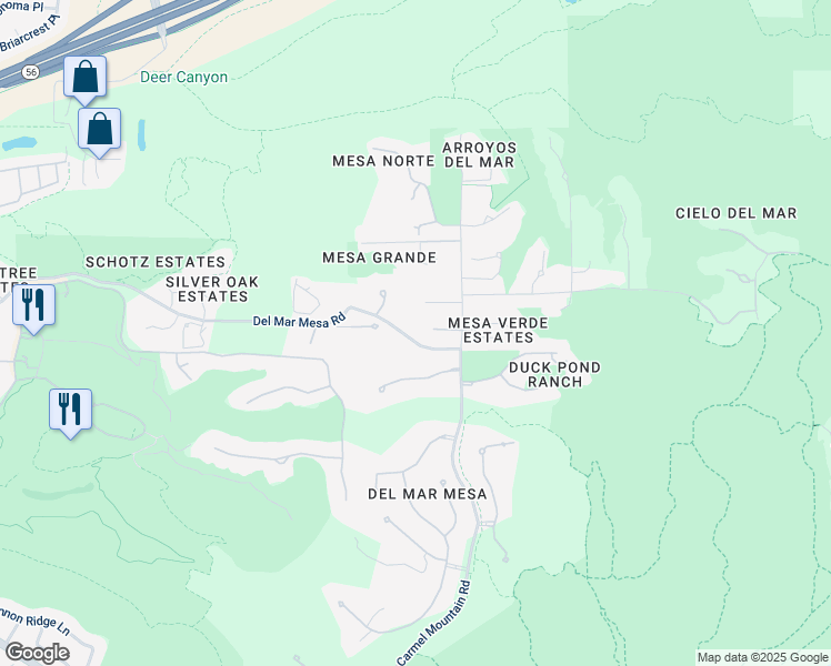 map of restaurants, bars, coffee shops, grocery stores, and more near 12440 Del Vino Court in San Diego