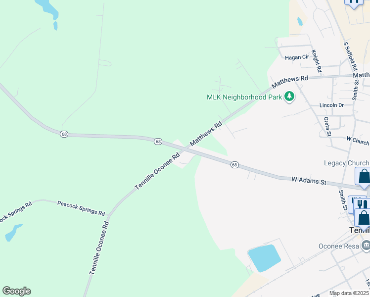 map of restaurants, bars, coffee shops, grocery stores, and more near 499 Georgia 68 in Tennille