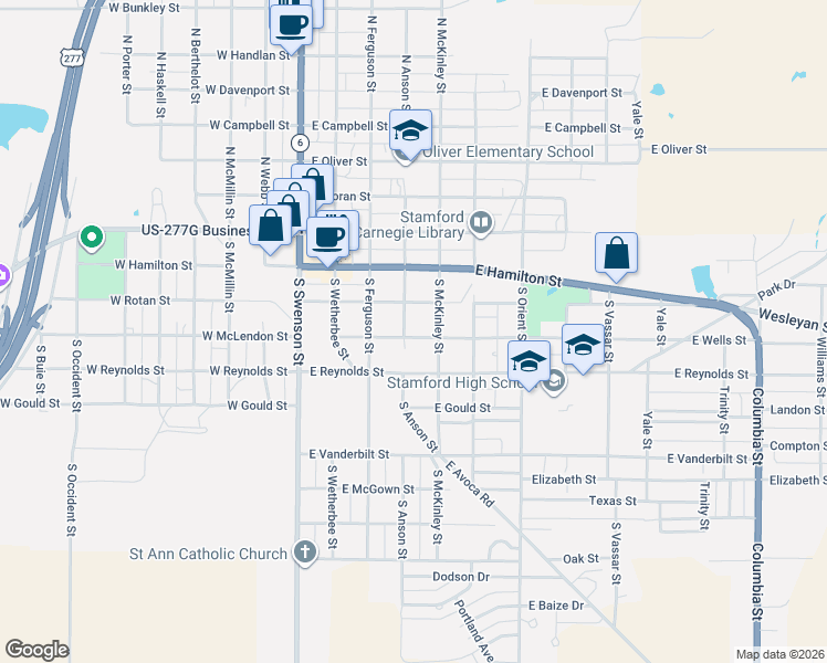 map of restaurants, bars, coffee shops, grocery stores, and more near 408 South McKinley Street in Stamford