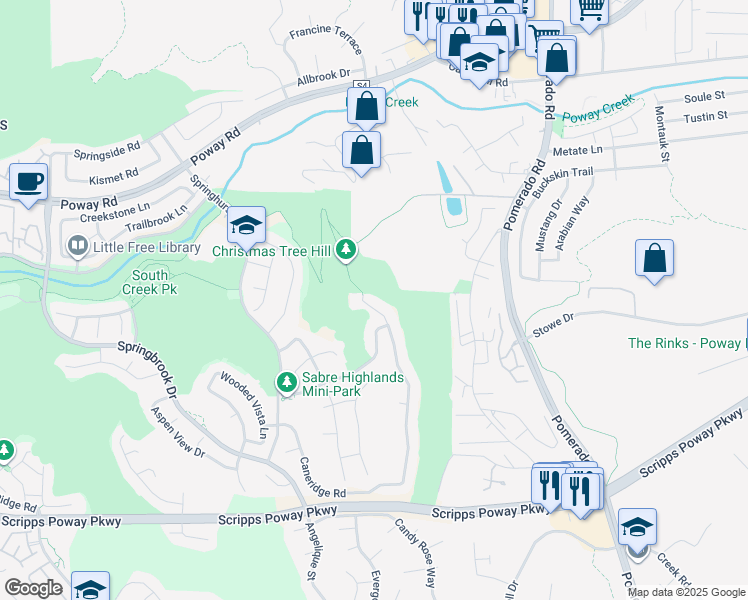 map of restaurants, bars, coffee shops, grocery stores, and more near 12274 Oakview Way in San Diego