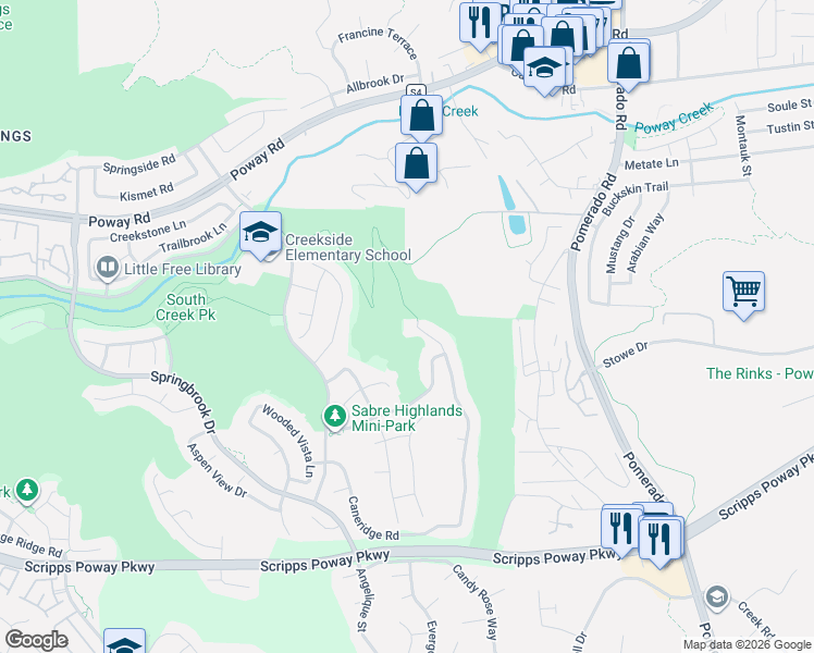 map of restaurants, bars, coffee shops, grocery stores, and more near 12274 Oakview Way in San Diego