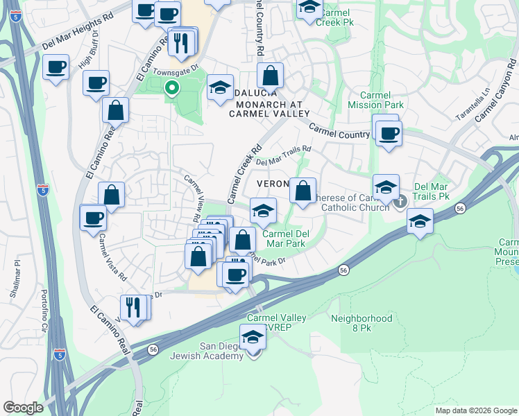 map of restaurants, bars, coffee shops, grocery stores, and more near 3992 Del Mar Glen in San Diego
