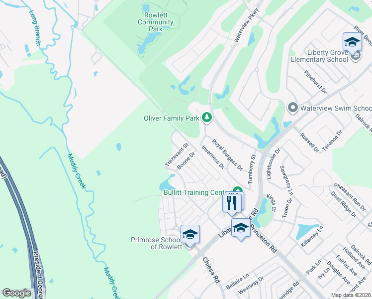 map of restaurants, bars, coffee shops, grocery stores, and more near 6409 Boone Drive in Rowlett