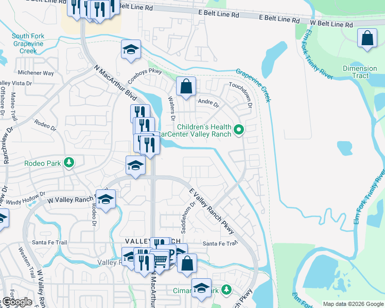 map of restaurants, bars, coffee shops, grocery stores, and more near 270 Jones Street in Irving
