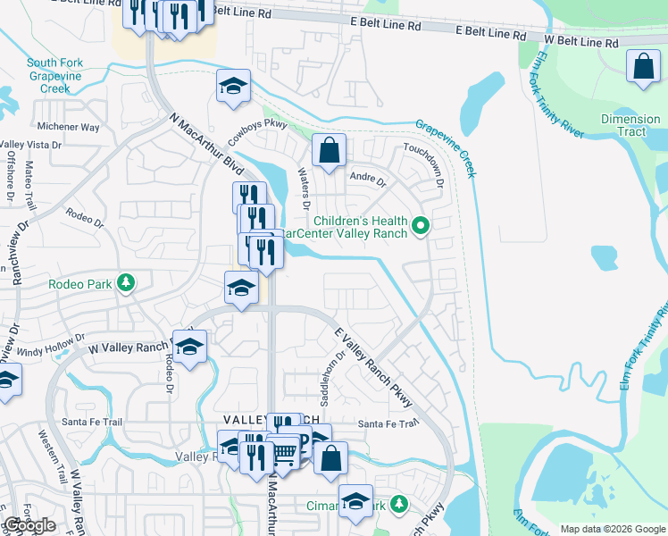 map of restaurants, bars, coffee shops, grocery stores, and more near 270 Jones Street in Irving