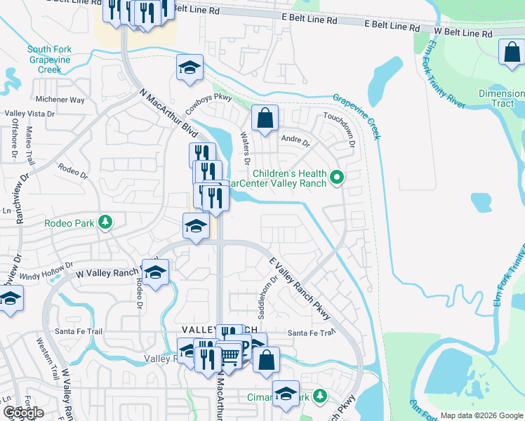 map of restaurants, bars, coffee shops, grocery stores, and more near 270 Jones Street in Irving