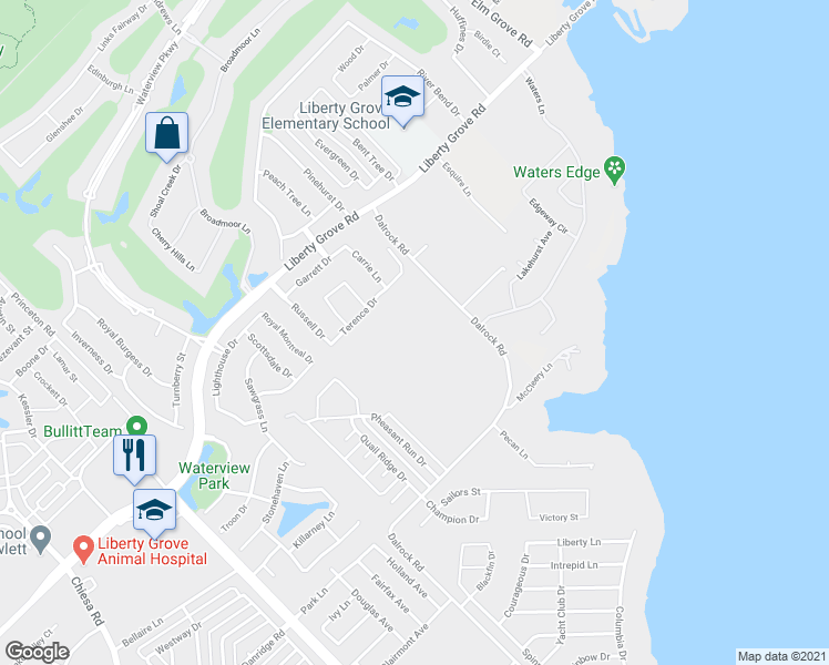 map of restaurants, bars, coffee shops, grocery stores, and more near 9701 Dalrock Road in Rowlett