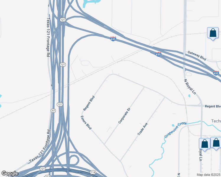 map of restaurants, bars, coffee shops, grocery stores, and more near 2500 Regent Boulevard in Dallas