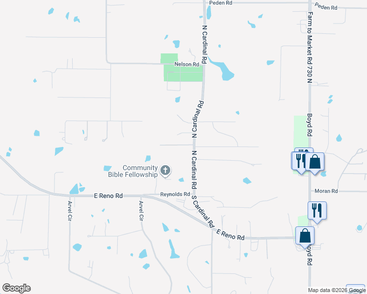 map of restaurants, bars, coffee shops, grocery stores, and more near 570 North Cardinal Road in Azle