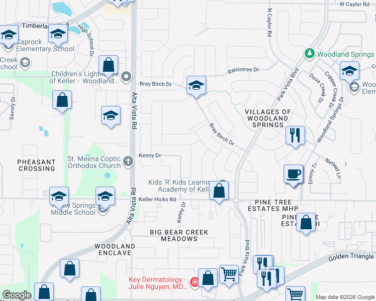 map of restaurants, bars, coffee shops, grocery stores, and more near 11717 Pheasant Creek Drive in Fort Worth
