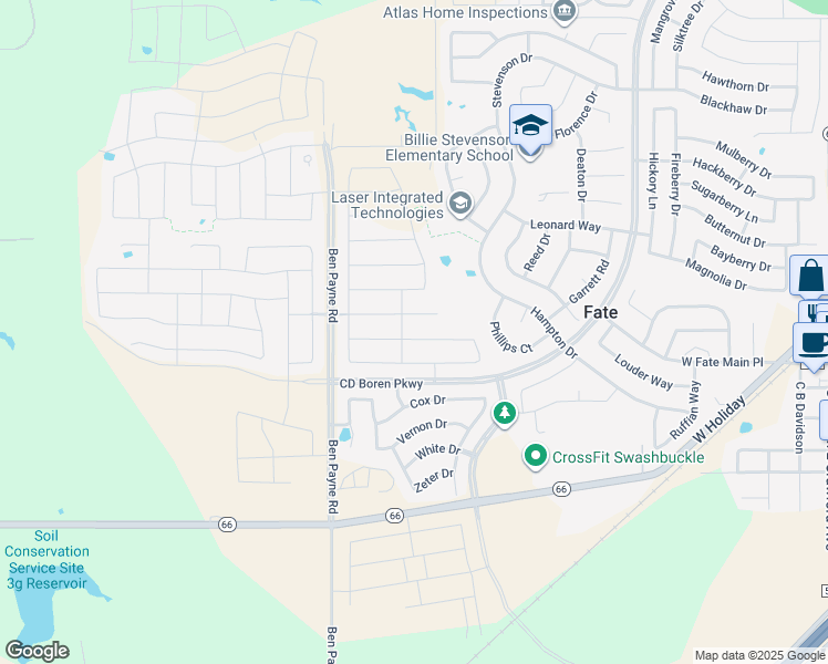 map of restaurants, bars, coffee shops, grocery stores, and more near 213 Aeronca Drive in Rockwall