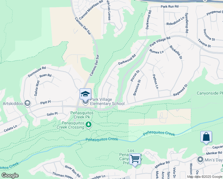 map of restaurants, bars, coffee shops, grocery stores, and more near 12305 Crisscross Lane in San Diego