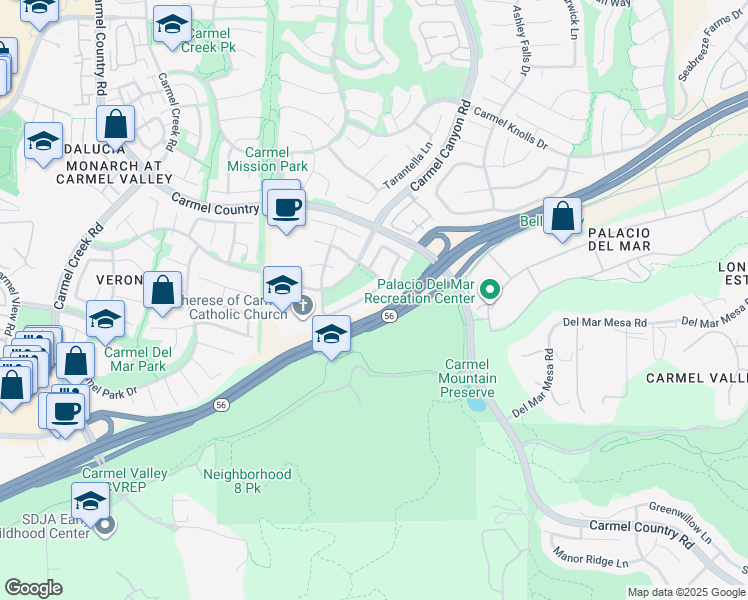 map of restaurants, bars, coffee shops, grocery stores, and more near 4615 Da Vinci Street in San Diego