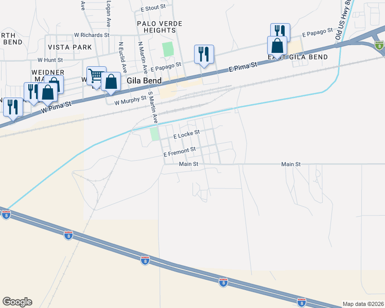 map of restaurants, bars, coffee shops, grocery stores, and more near 311 East Fremont Street in Gila Bend