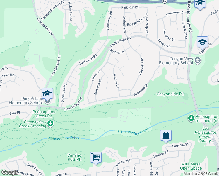 map of restaurants, bars, coffee shops, grocery stores, and more near 8594 Hopseed Lane in San Diego