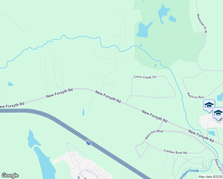 map of restaurants, bars, coffee shops, grocery stores, and more near 104 Hunters Court in Macon