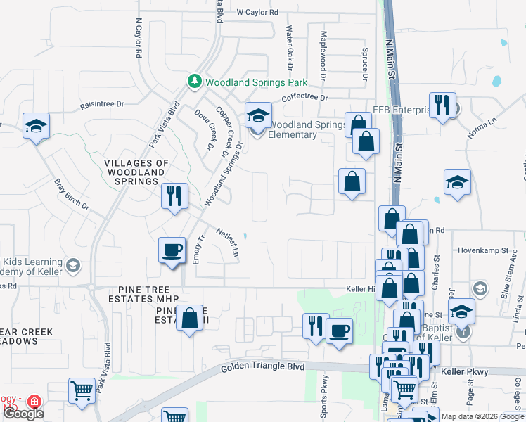 map of restaurants, bars, coffee shops, grocery stores, and more near 11828 Gold Creek Drive East in Fort Worth