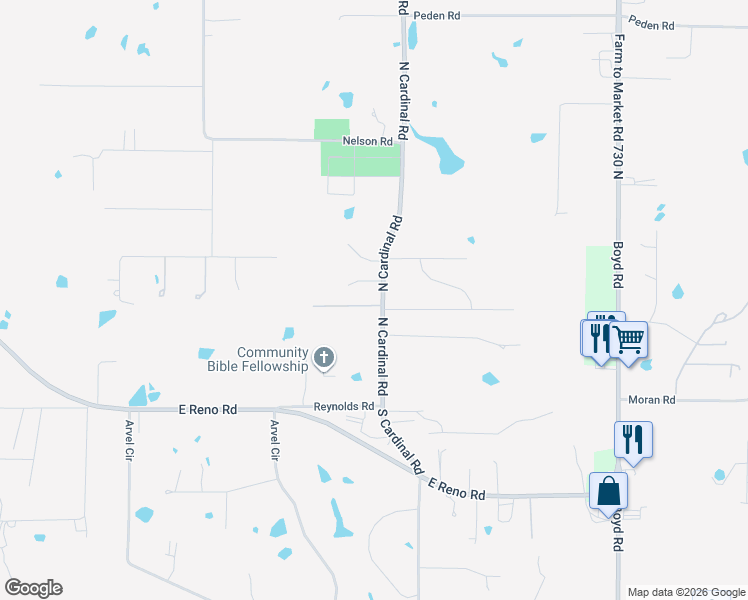 map of restaurants, bars, coffee shops, grocery stores, and more near 570 North Cardinal Road in Azle