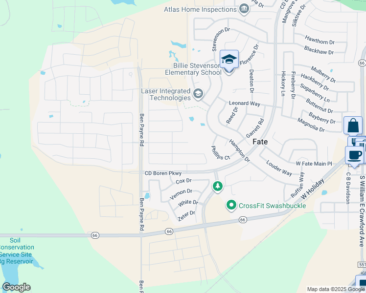 map of restaurants, bars, coffee shops, grocery stores, and more near 213 Aeronca Drive in Rockwall