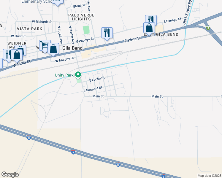 map of restaurants, bars, coffee shops, grocery stores, and more near 616 South Barnes Avenue in Gila Bend
