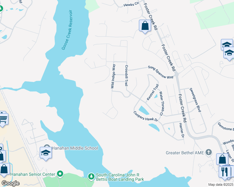 map of restaurants, bars, coffee shops, grocery stores, and more near 7523 Stargazer Drive in Hanahan