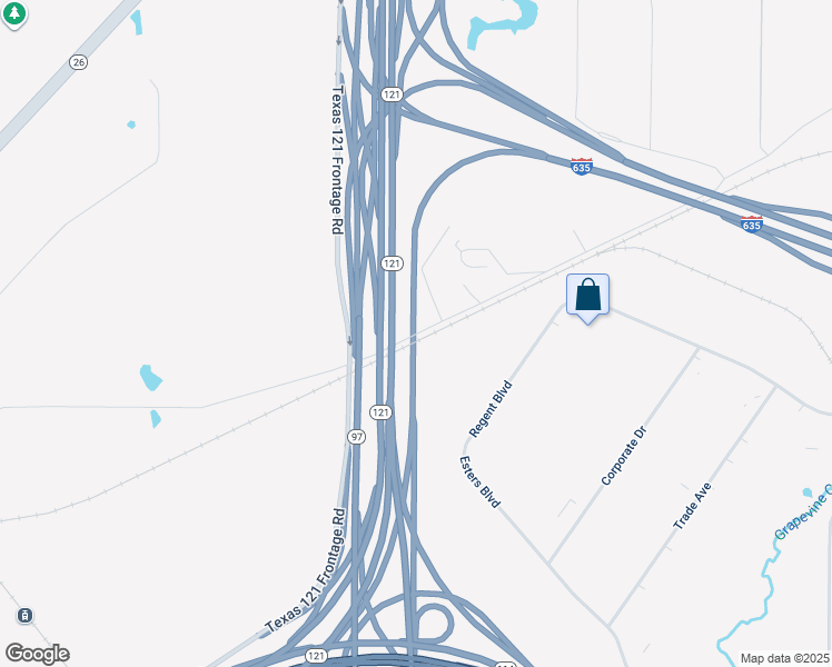 map of restaurants, bars, coffee shops, grocery stores, and more near Highway 121 in Grapevine