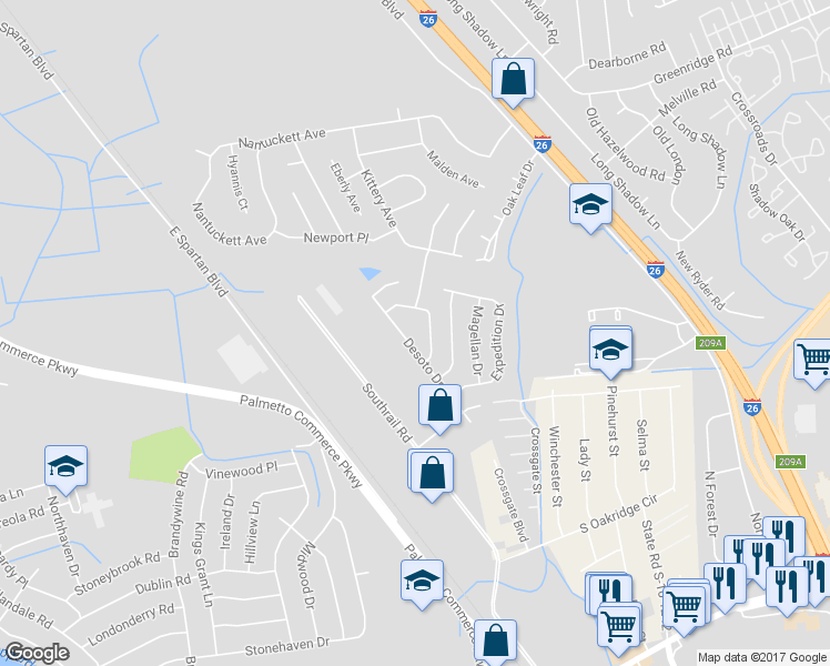 map of restaurants, bars, coffee shops, grocery stores, and more near 7744 Desoto Drive in North Charleston