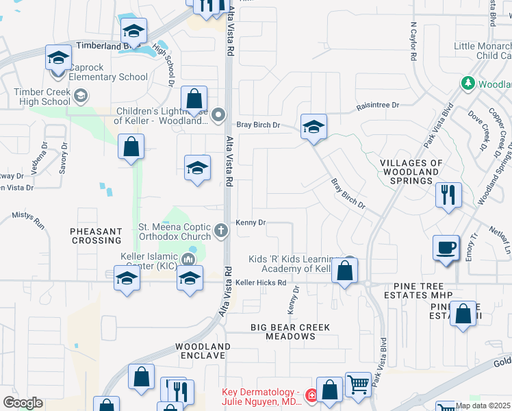 map of restaurants, bars, coffee shops, grocery stores, and more near 11800 Vienna Apple Road in Fort Worth