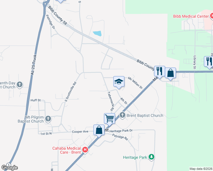 map of restaurants, bars, coffee shops, grocery stores, and more near 298 Tabernacle Road in Brent