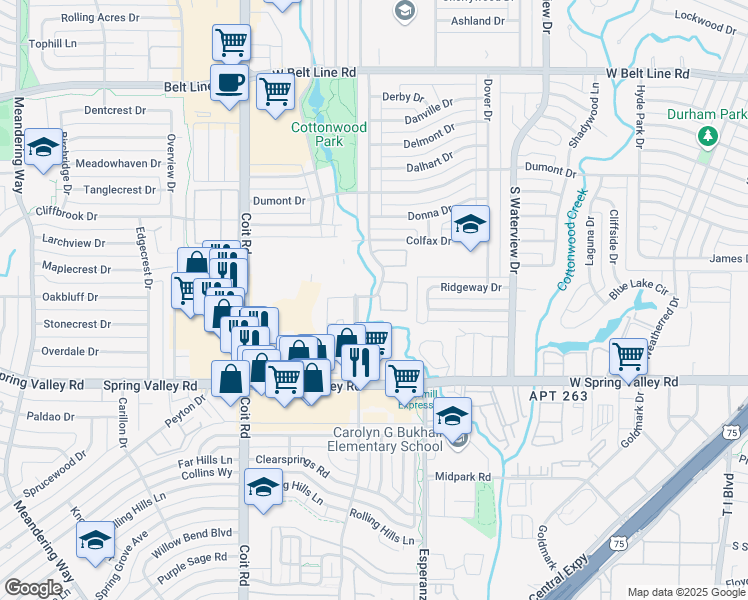 map of restaurants, bars, coffee shops, grocery stores, and more near 875 Dublin Drive in Richardson